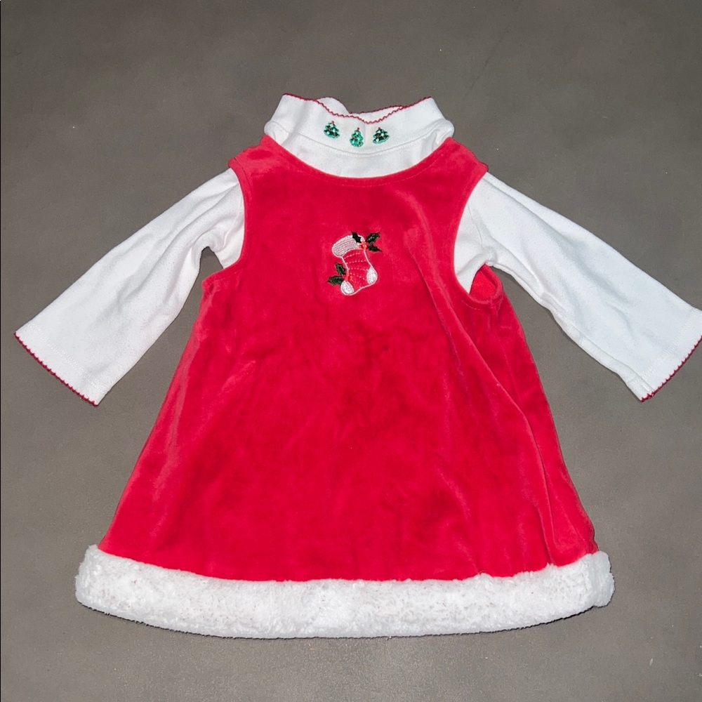 Red and White Christmas Holiday  Dress with Turtleneck - Stocking Christmas Tree